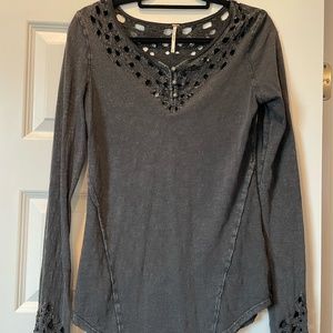 Distressed Black Free People Top